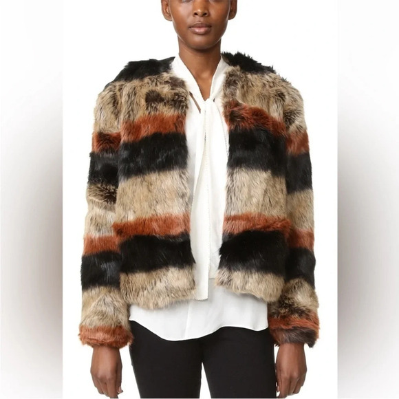 ✨NWT Revolve Tularosa Multi 70s Stripe Harkin Faux Fur Vegan Jacket Coat Large - Picture 3 of 12